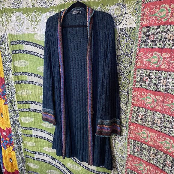 Peruvian Connection Dark Teal Alpaca Blend Long Cardigan Size Extra Large - Picture 10 of 16